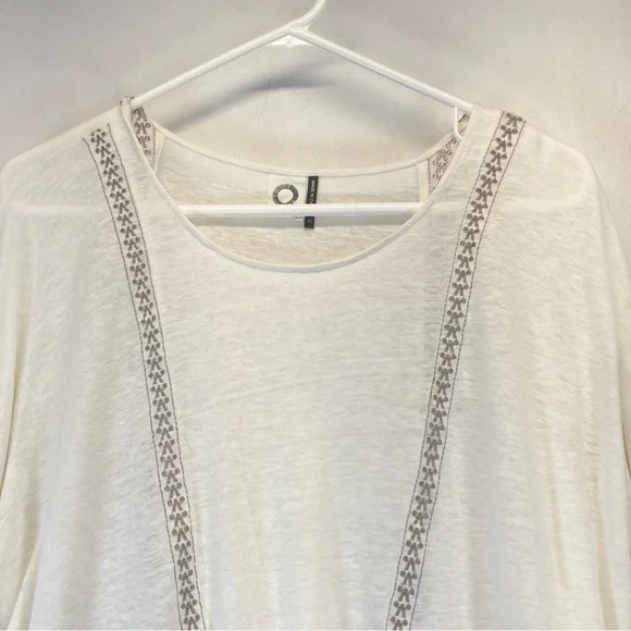 Anthropologie Akemi + Kin Top Women 100% Linen Embroidered Ivory Silver  XL - Picture 3 of 11